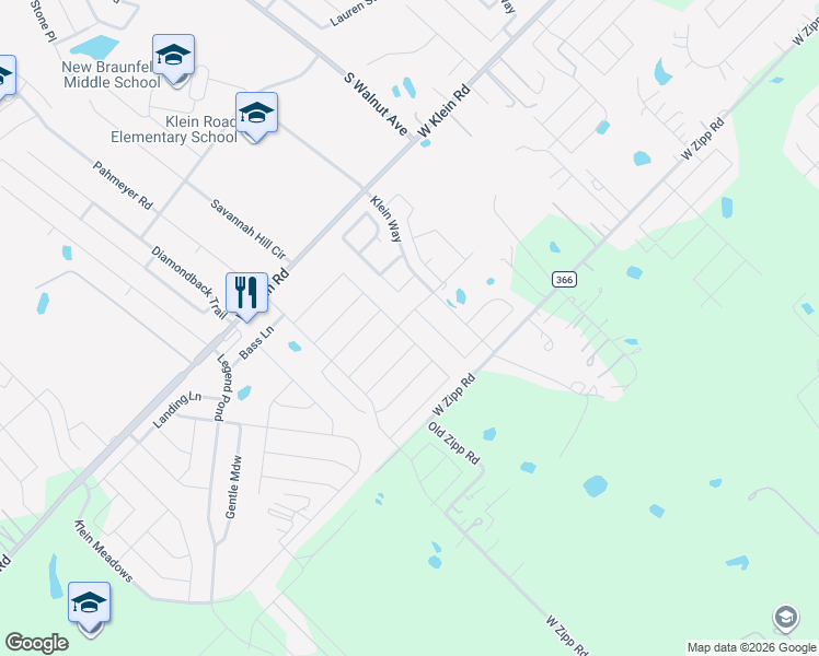 map of restaurants, bars, coffee shops, grocery stores, and more near 2811 Wheatfield Way in New Braunfels