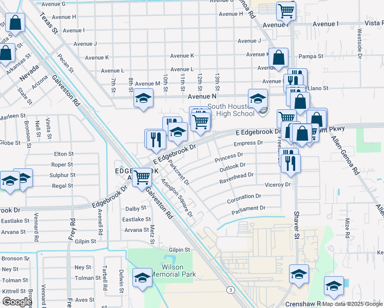 map of restaurants, bars, coffee shops, grocery stores, and more near 116 East Edgebrook Drive in Houston