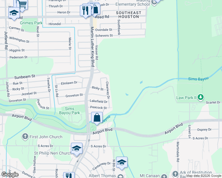 map of restaurants, bars, coffee shops, grocery stores, and more near 9311 Clearway Drive in Houston