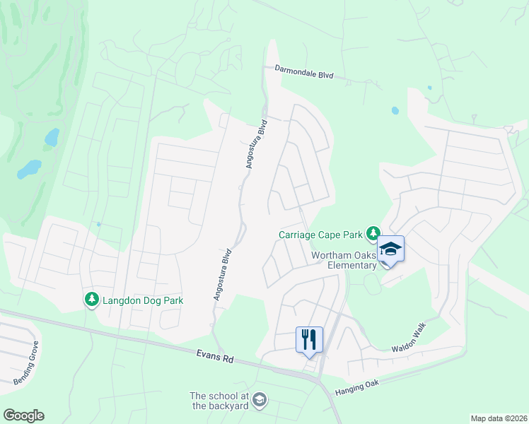 map of restaurants, bars, coffee shops, grocery stores, and more near 22334 Angostura Boulevard in San Antonio