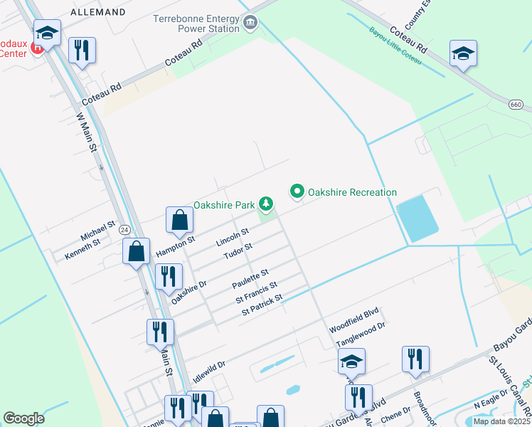 map of restaurants, bars, coffee shops, grocery stores, and more near 5459 Vicari Street in Houma