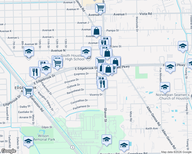 map of restaurants, bars, coffee shops, grocery stores, and more near 331 Outlook Drive in Houston