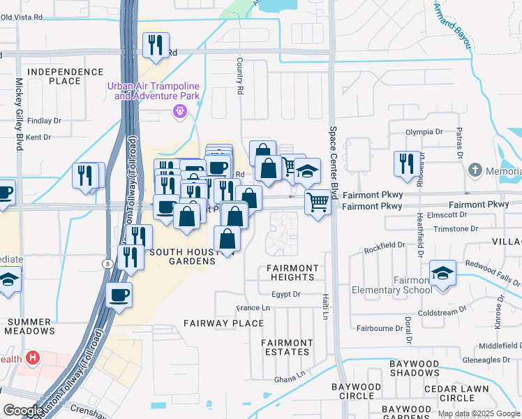 map of restaurants, bars, coffee shops, grocery stores, and more near 6006 Fairmont Parkway in Pasadena