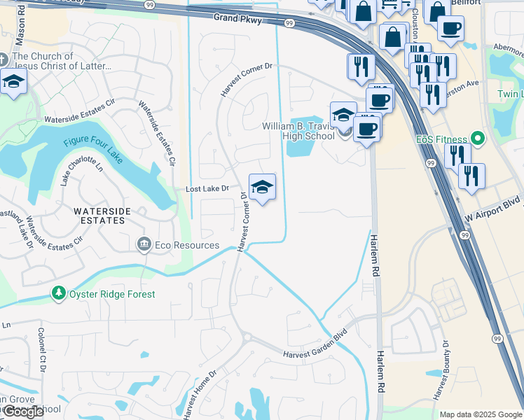 map of restaurants, bars, coffee shops, grocery stores, and more near 3830 Harvest Corner Drive in Richmond