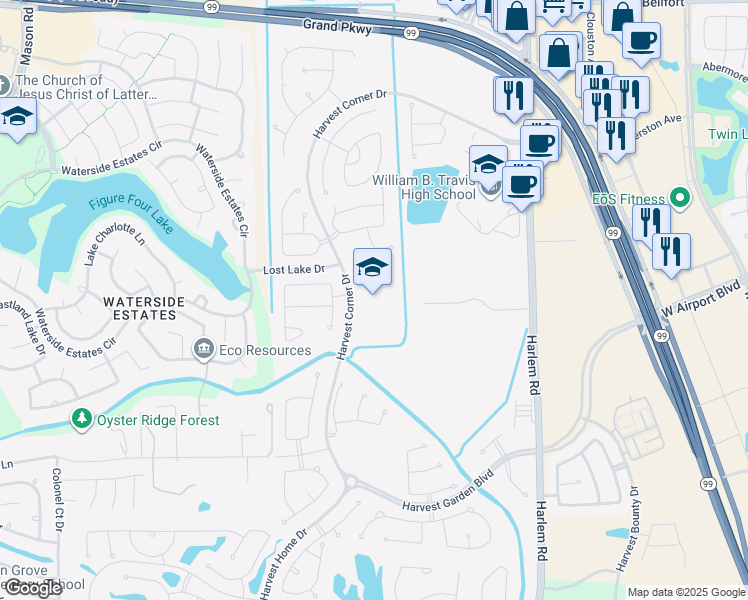 map of restaurants, bars, coffee shops, grocery stores, and more near 3830 Harvest Corner Drive in Richmond
