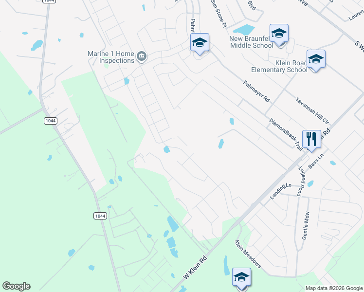 map of restaurants, bars, coffee shops, grocery stores, and more near Unnamed Road in New Braunfels