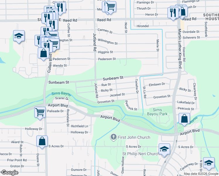 map of restaurants, bars, coffee shops, grocery stores, and more near 5229 Rue Street in Houston