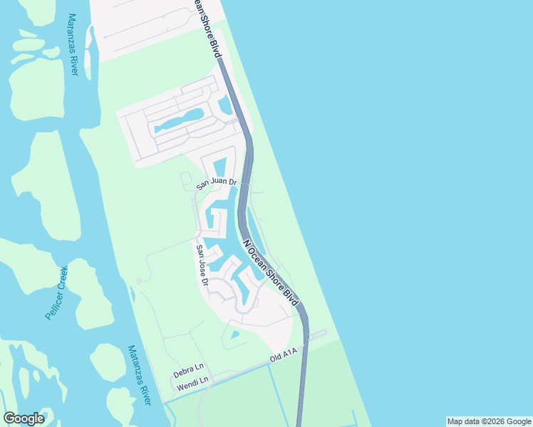 map of restaurants, bars, coffee shops, grocery stores, and more near 104 Surfview Drive in Palm Coast