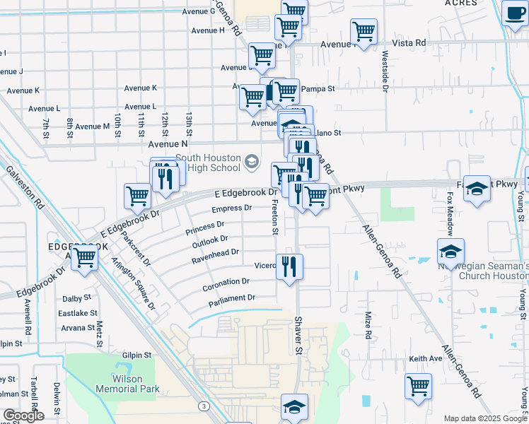 map of restaurants, bars, coffee shops, grocery stores, and more near 331 Empress Drive in Houston