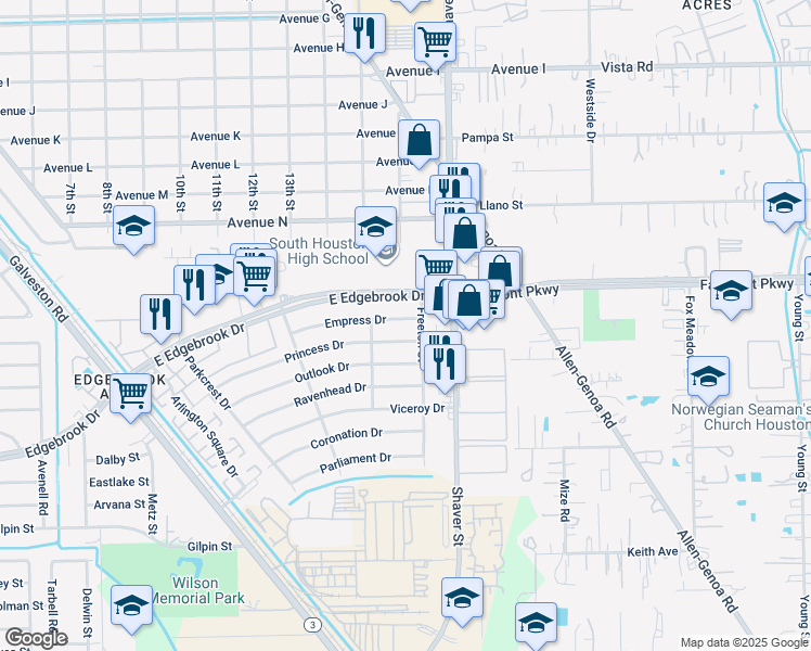 map of restaurants, bars, coffee shops, grocery stores, and more near 331 Empress Drive in Houston
