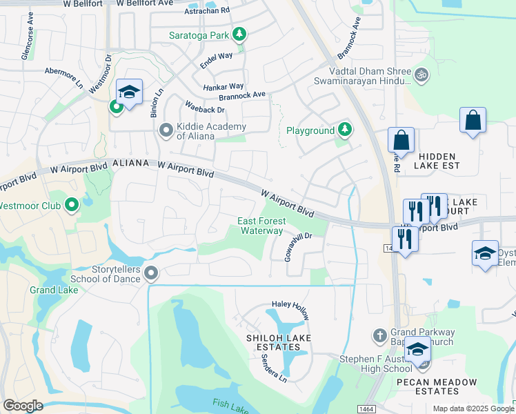 map of restaurants, bars, coffee shops, grocery stores, and more near 17306 Daylamani Drive in Richmond