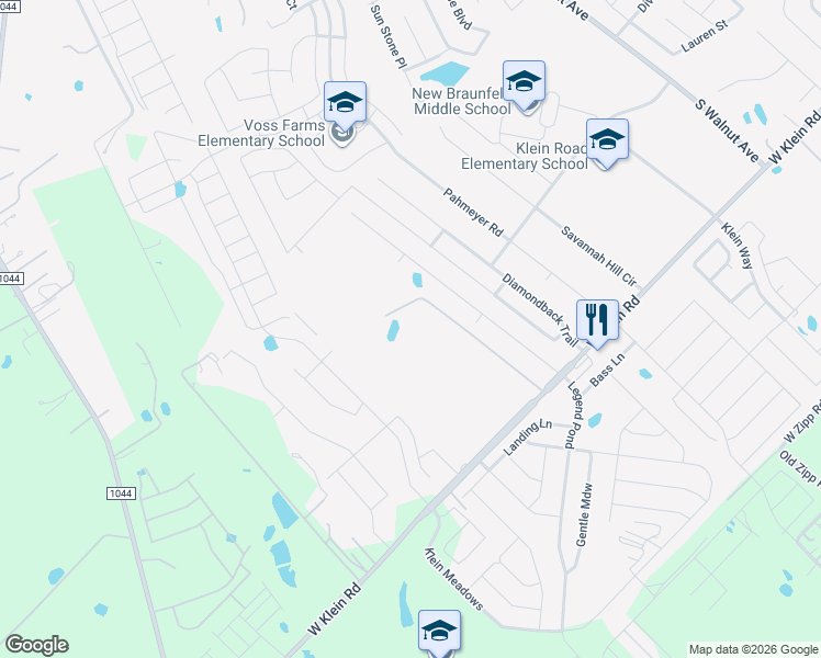 map of restaurants, bars, coffee shops, grocery stores, and more near 914 West Klein Road in New Braunfels