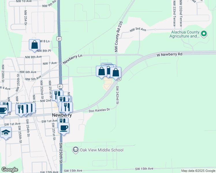 map of restaurants, bars, coffee shops, grocery stores, and more near 24220 5th Avenue in Newberry