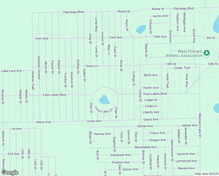 map of restaurants, bars, coffee shops, grocery stores, and more near Twin Lakes Boulevard in Interlachen