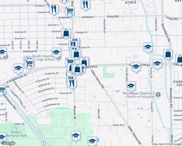 map of restaurants, bars, coffee shops, grocery stores, and more near 3926 Allen-Genoa Road in Pasadena