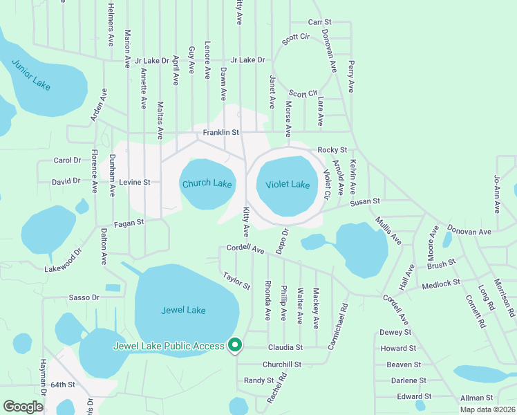 map of restaurants, bars, coffee shops, grocery stores, and more near 192 Violet Circle in Interlachen