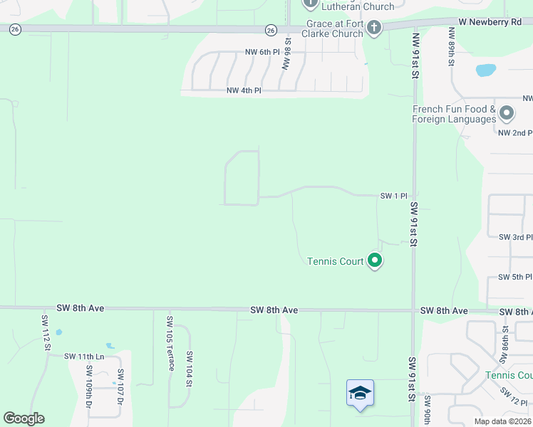 map of restaurants, bars, coffee shops, grocery stores, and more near 9817 Southwest 1st Place in Gainesville