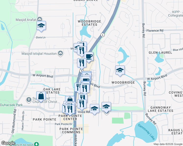 map of restaurants, bars, coffee shops, grocery stores, and more near 14501 Empanada Drive in Houston