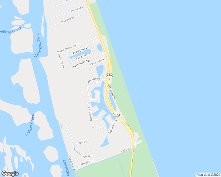 map of restaurants, bars, coffee shops, grocery stores, and more near 110 Surfview Drive in Palm Coast