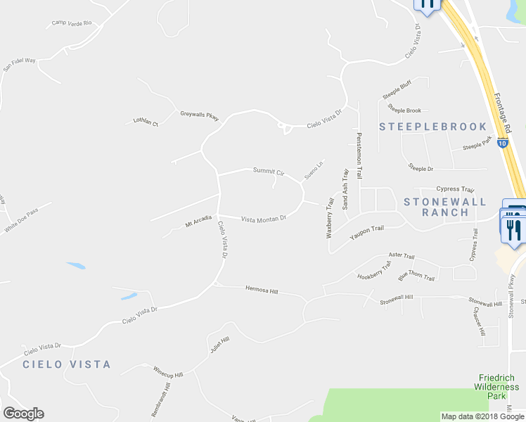 map of restaurants, bars, coffee shops, grocery stores, and more near 7927 Vista Montan in San Antonio