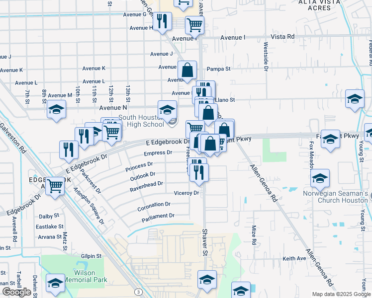 map of restaurants, bars, coffee shops, grocery stores, and more near 331 Empress Drive in Houston