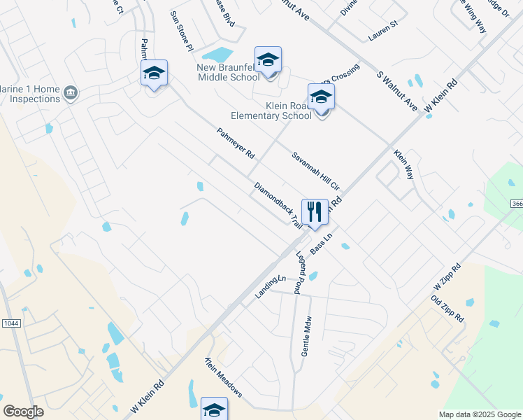 map of restaurants, bars, coffee shops, grocery stores, and more near 2642 Lonesome Creek Trail in New Braunfels