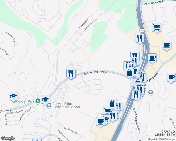 map of restaurants, bars, coffee shops, grocery stores, and more near 20849-20861 Stone Oak Parkway in San Antonio