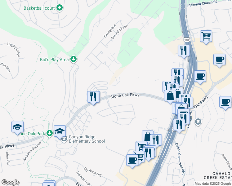map of restaurants, bars, coffee shops, grocery stores, and more near 20849-20861 Stone Oak Parkway in San Antonio