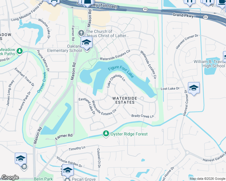 map of restaurants, bars, coffee shops, grocery stores, and more near 4003 Lake Brazos Lane in Richmond