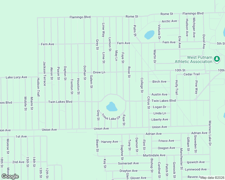 map of restaurants, bars, coffee shops, grocery stores, and more near 1706 Twin Lakes Boulevard in Interlachen