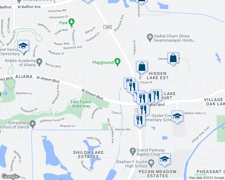 map of restaurants, bars, coffee shops, grocery stores, and more near 17007 Mulben Court in Richmond