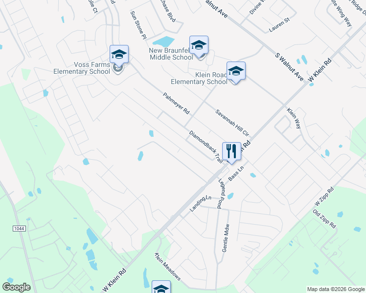 map of restaurants, bars, coffee shops, grocery stores, and more near 2609 McCrae in New Braunfels