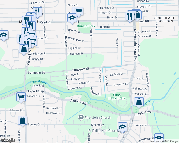 map of restaurants, bars, coffee shops, grocery stores, and more near 5329 Rue Street in Houston