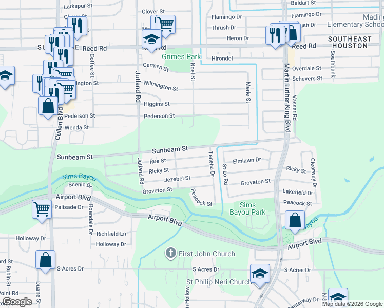 map of restaurants, bars, coffee shops, grocery stores, and more near 5329 Rue Street in Houston