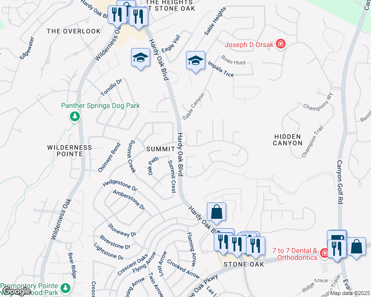 map of restaurants, bars, coffee shops, grocery stores, and more near 919 Mesa Loop in San Antonio