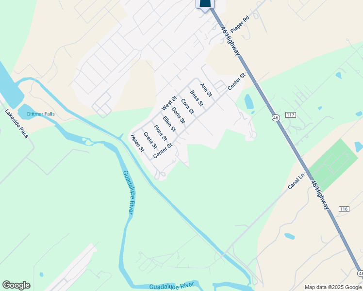 map of restaurants, bars, coffee shops, grocery stores, and more near 551 Center Street in New Braunfels
