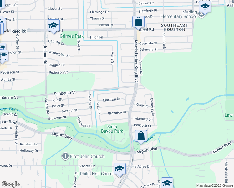 map of restaurants, bars, coffee shops, grocery stores, and more near 5623 Elmlawn Drive in Houston