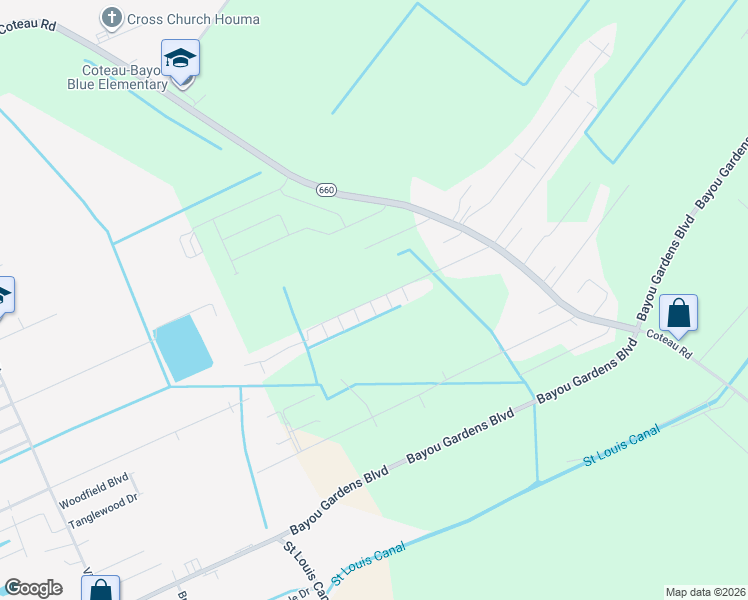 map of restaurants, bars, coffee shops, grocery stores, and more near 98 Angela Court in Houma