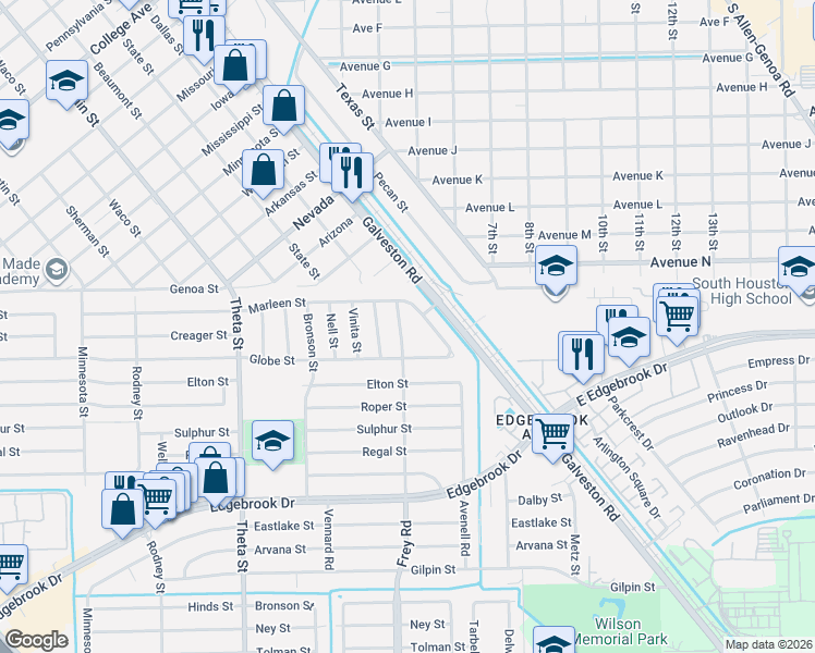 map of restaurants, bars, coffee shops, grocery stores, and more near 549 Marleen Street in Houston