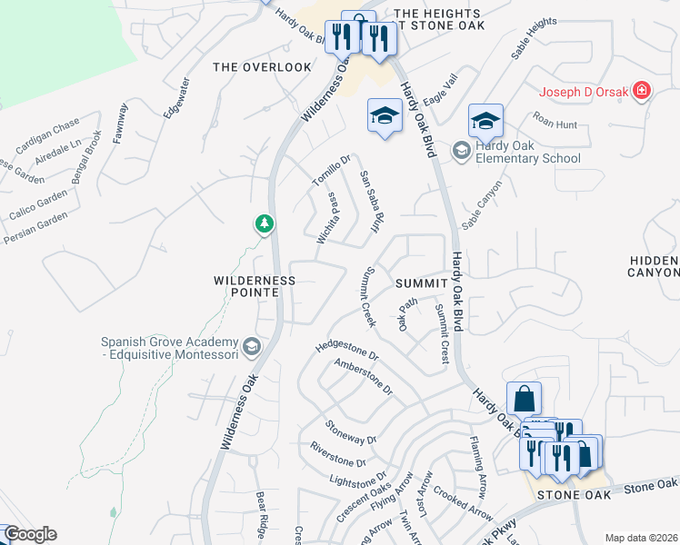 map of restaurants, bars, coffee shops, grocery stores, and more near 319 Neches Branch in San Antonio