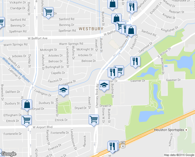 map of restaurants, bars, coffee shops, grocery stores, and more near in Houston