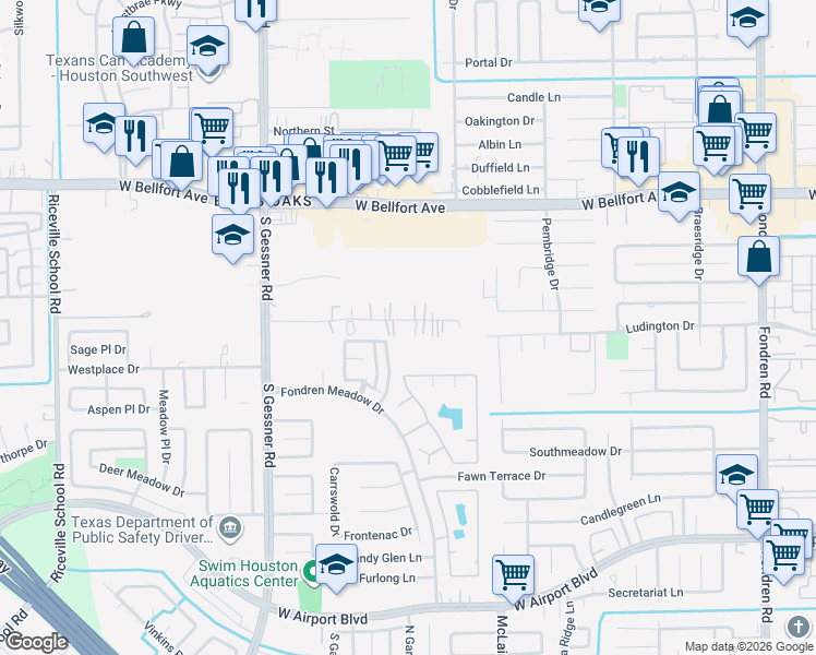 map of restaurants, bars, coffee shops, grocery stores, and more near 8242 McGee Lane in Houston