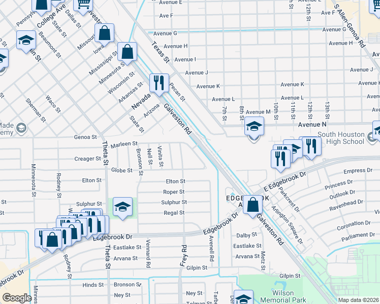 map of restaurants, bars, coffee shops, grocery stores, and more near 549 Marleen Street in Houston