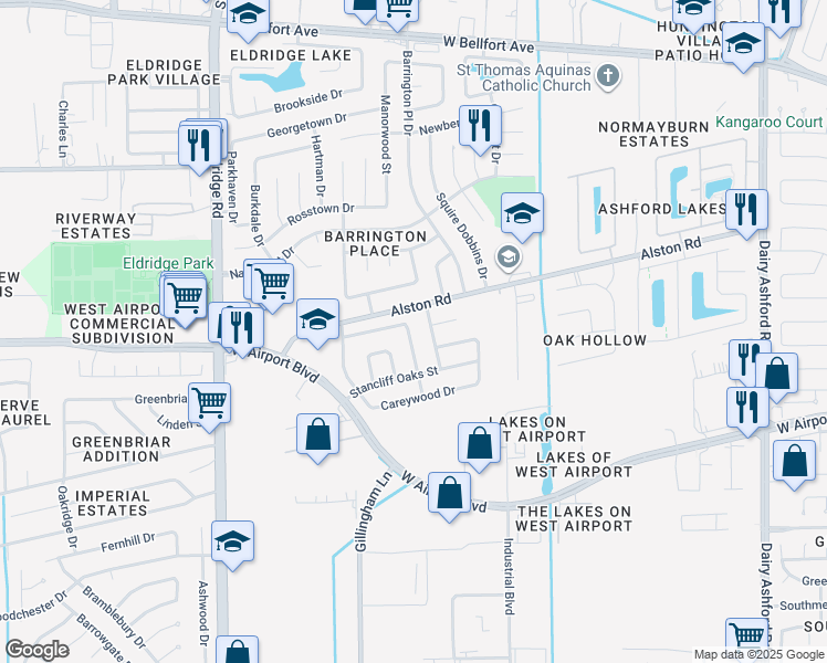 map of restaurants, bars, coffee shops, grocery stores, and more near 2022 Chattaroy Place in Sugar Land