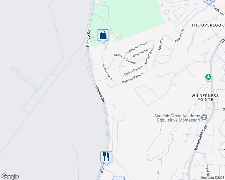 map of restaurants, bars, coffee shops, grocery stores, and more near 1102 Persian Garden in San Antonio