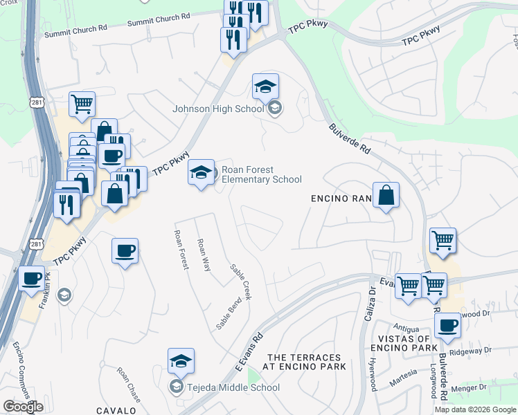 map of restaurants, bars, coffee shops, grocery stores, and more near 141 Gazelle Court in San Antonio