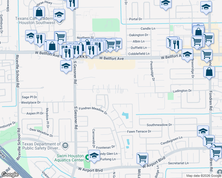 map of restaurants, bars, coffee shops, grocery stores, and more near 8242 McGee Ln in Houston