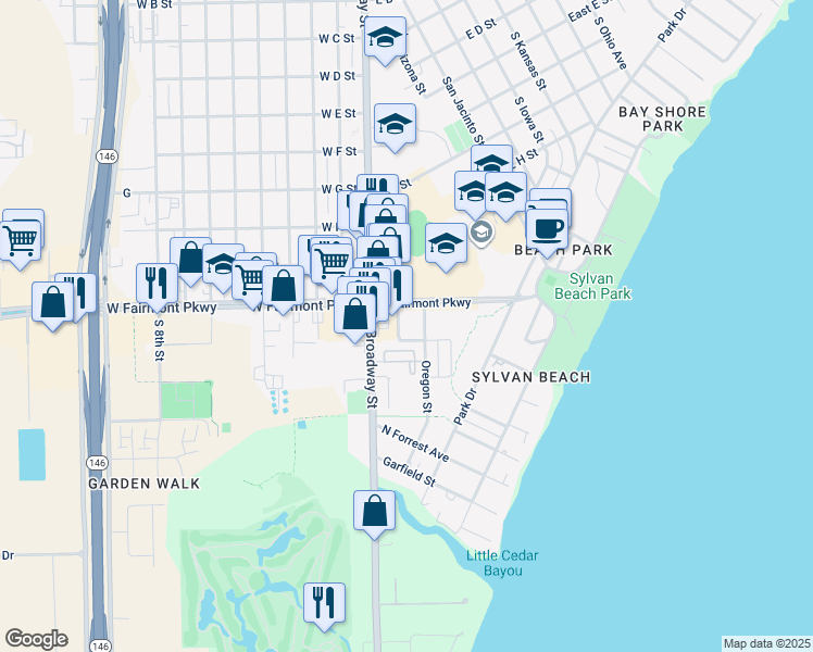 map of restaurants, bars, coffee shops, grocery stores, and more near 222 East Fairmont Parkway in La Porte