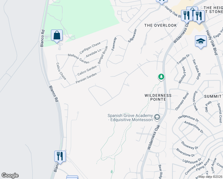 map of restaurants, bars, coffee shops, grocery stores, and more near 22539 Lynridge Drive in San Antonio