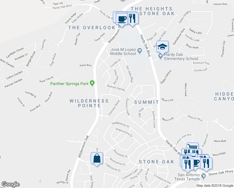 map of restaurants, bars, coffee shops, grocery stores, and more near 319 Neches Branch in San Antonio